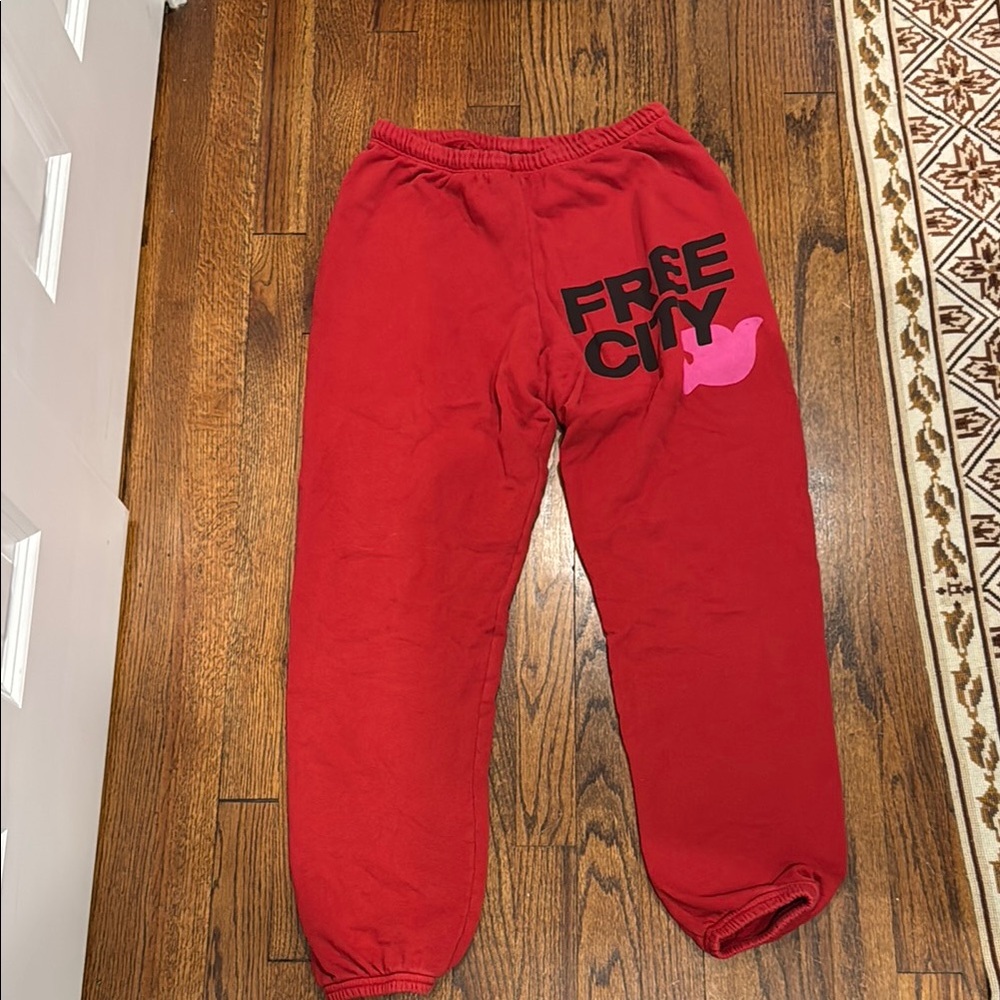 Freecity Red Sweatpants with Elastic Cuffs